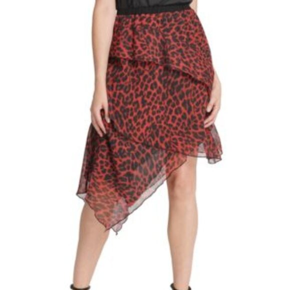NWT DKNY Animal Print Asymmetrical Ruffle Skirt - Picture 1 of 2